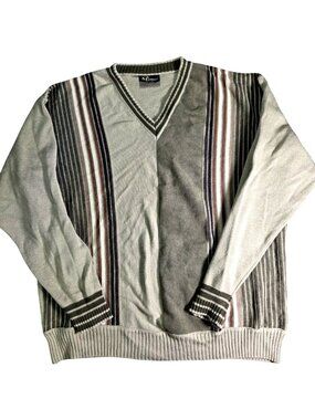 Vtg 90s Mens Striped V Neck Multimedia Sweater Sz XL Grandpa Retro Preppy Luxury